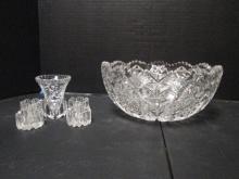 Cut Crystal Bowl, Salt Cellar and Toothpick Holder