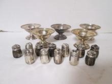 Five Sterling Sherbets and 12 Individual Shakers