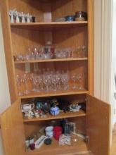 Contents of Built-In Corner Cabinet-Stemware, Candle Holders, Figurines, Glassware, etc.