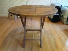 Round Teak Plank Style Cross Leg Table