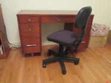 Wood Desk and Rolling Office Chair