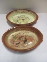 2 Signed Redware Pottery casseroles