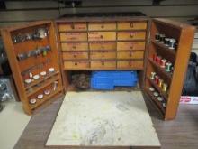 Vintage Fly Fishing Cabinet Box with Lures, Thread, Pelts, Supplies