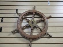 Vintage Wood and Brass Ship Captain's Wheel