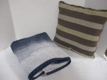 Better Homes & Gardens Blue and White Bath Towel and Brown Striped Pillow