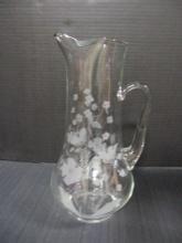 Vintage Etched Glass Pitcher