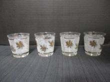 4 Mid Century Modern Libbey Gold Leaf Low Ball Glasses