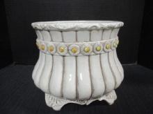 Retro Italian Daisies Glazed Ceramic Pottery Planter