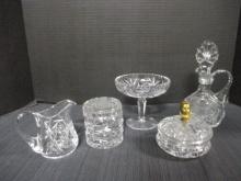 Collection of Cut Glass Crystal Serving Dishes - Sugar & Creamer, Compote, etc.