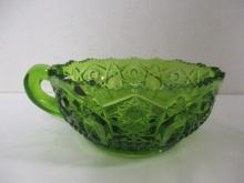 Vintage L.E. Smith Green Glass Quintec Hobstar Nappy Bowl