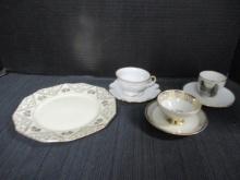 Collection of Vintage Bavarian Porcelain Gold and Ivory Plate and Cup & Saucers