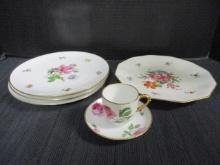 4 Bavarian Porcelain Floral Plates and Cup & Saucer