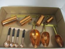 3 Sets of Vintage Copper Cooking Utensils with Hanging Hooks