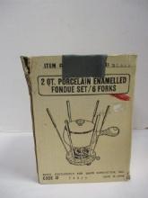 Retro 2 Quart Porcelain Enameled Fondue Set in Original Box