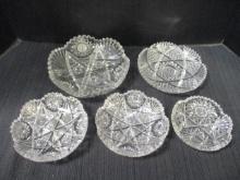 5 Vintage American Cut Glass Crystal Dishes and Bowls