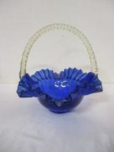 Vintage Cobalt Blue Glass Basket