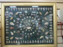 Framed Collection of Southeastern USA Arrowheads and Stone Artifacts