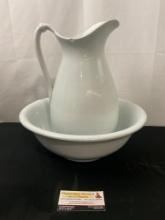 Pair of White Glazed Ironstone Pieces, Pitcher and Basin by Pankhurst & Co & Royal Ironstone Co.