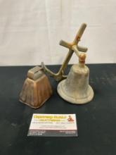 Pair of Vintage Metal Bells, Ships Dinner Bell w/ Anchor Wall Hanging & Copper Piece