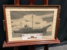 Vintage Framed Print of Photo of the USS Cliffrose w/ Sailors Honors from WWII on the bottom