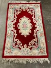 Vintage KARASTAN? Red & Green Wool Pile Floor Rug w/ Asian Floral Pattern. Measures 72" x 42" See