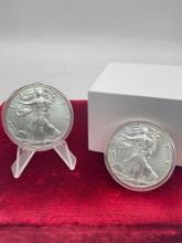 2 X 2019 UNC Silver Walking Liberty Dollars .999 Pure 1 ounce silver coins