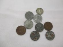 Misc. small US coins Indian head cent 1907&09, Lincoln 1943 steel cents (6), US Filipino 10, 1944 wa