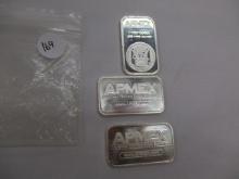 Silver one ounce bars APMEX 3 bars