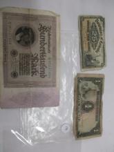 World currency 3 interesting bills domintaion of Canda 25 cent 1-2 1900, Japenese Peso war currency,