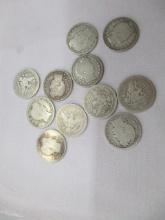 US Barber quarters 1892(2), 1893,1895,1897(3),1898(2),1899(2), 11 total coins