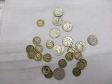 US Silver Coins, Mercury dimes 17 various dates/mint, silver quarters 9 coins, various dates/mints,