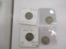 US nickels 1868 Shield nickel, Liberty nickels 1905, 1899, 1833 UNC 4 coins