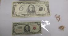 US currency $100 series 1966 Grandhan/Fowler red seal & $500 novelty note