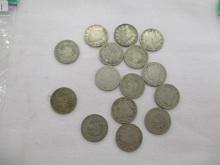 US Liberty head nickels 1883 w/o cents & 1883 w/cents,1900,01,02,03,04,05,06,07,08,09,10,11,12, 15 c