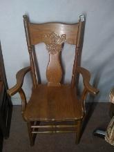 Antique Oak Pressed Back Arm Chair