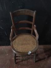 Vintage Oak Ladder Back Cane Bottom Hip Rest Chair