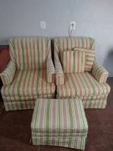 (2) Upholstered Club Chairs with Ottoman (x2)