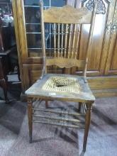 (2) Antique Oak Pressed Back Cane Bottom Side Chair