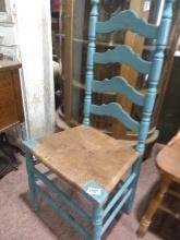 Vintage Milk Painted Ladder Back Rush Bottom Side Chair