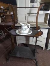 Vintage Pine Wash Bowl and Pitcher Stand with Wash Bowl & Pitcher