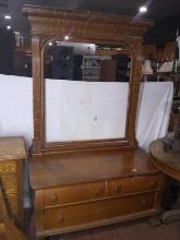 Antique Oak 4 Drawer Low Boy with High Top Mirror