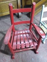 Vintage Red Painted Slat Bottom Childs Rocker