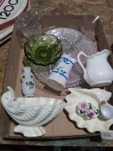 BL- Assorted Glass Plates, Creamer, Decorative Dishes