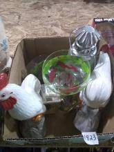 BL- Decorative Roosters, hand painted Glass Stems, Novelty Lantern