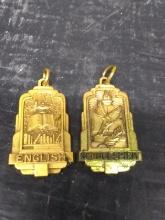 (2) English Academic Gold Tone Pendants