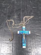 Silver Tone Decorative Crucifix Necklace