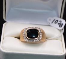 MEN'S DIAMOND & ONYX 14K YELLOW GOLD RING