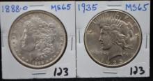 HIGH GRADE1888-0 MORGAN DOLLAR - 1935 PEACE DOLLAR