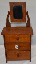 ANTIQUE OAK DOLL DRESSER WITH MIRROR