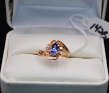 LADIES DIAMOND & TANZANITE 14K YELLOW GOLD RING